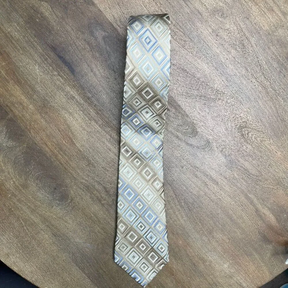 MICHAEL Michael Kors Mens 100% Silk Tie One‎ Size Tan Beige Blue Neutral Work